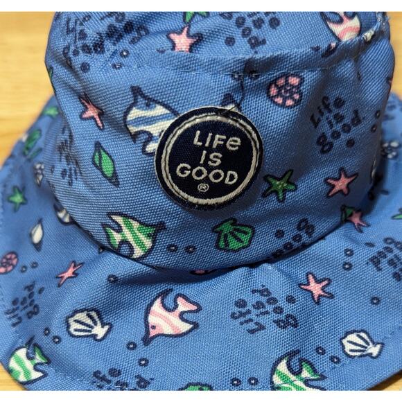 Life is Good Dog Sun Hat S/M Blue Fish Print Adjustable Strap New Pet Bucket Hat - Picture 6 of 8